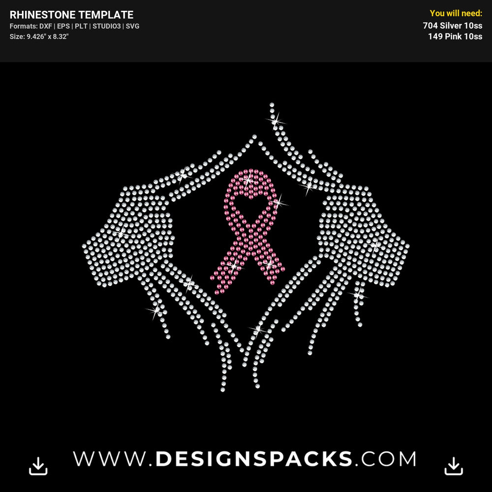 Super Hero Pink Ribbon Rhinestone Digital Template