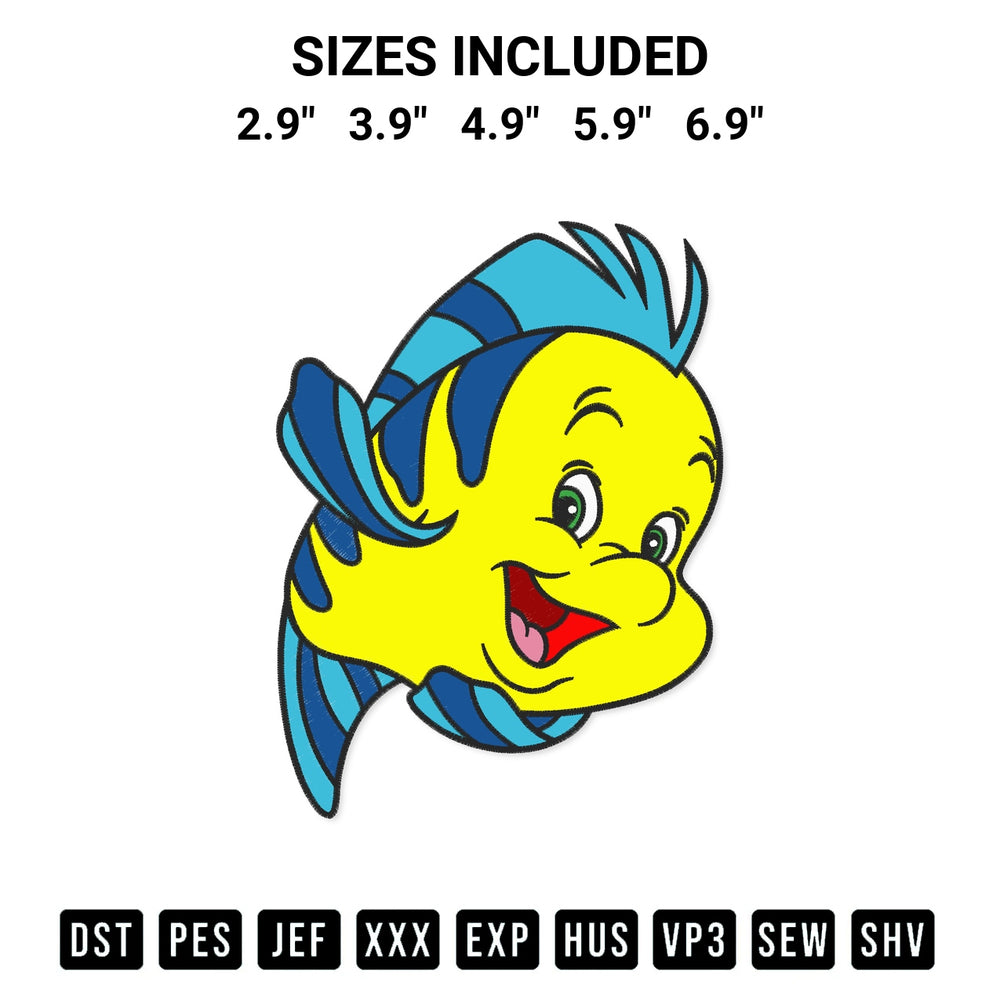 Shop the Flounder Disney Embroidery Design machine embroidery pattern at Designspacks.com. Beautifully digitized for flawless stitching on any fabric. Available sizes: 2.9", 3.9", 4.9", 5.9", 6.9".