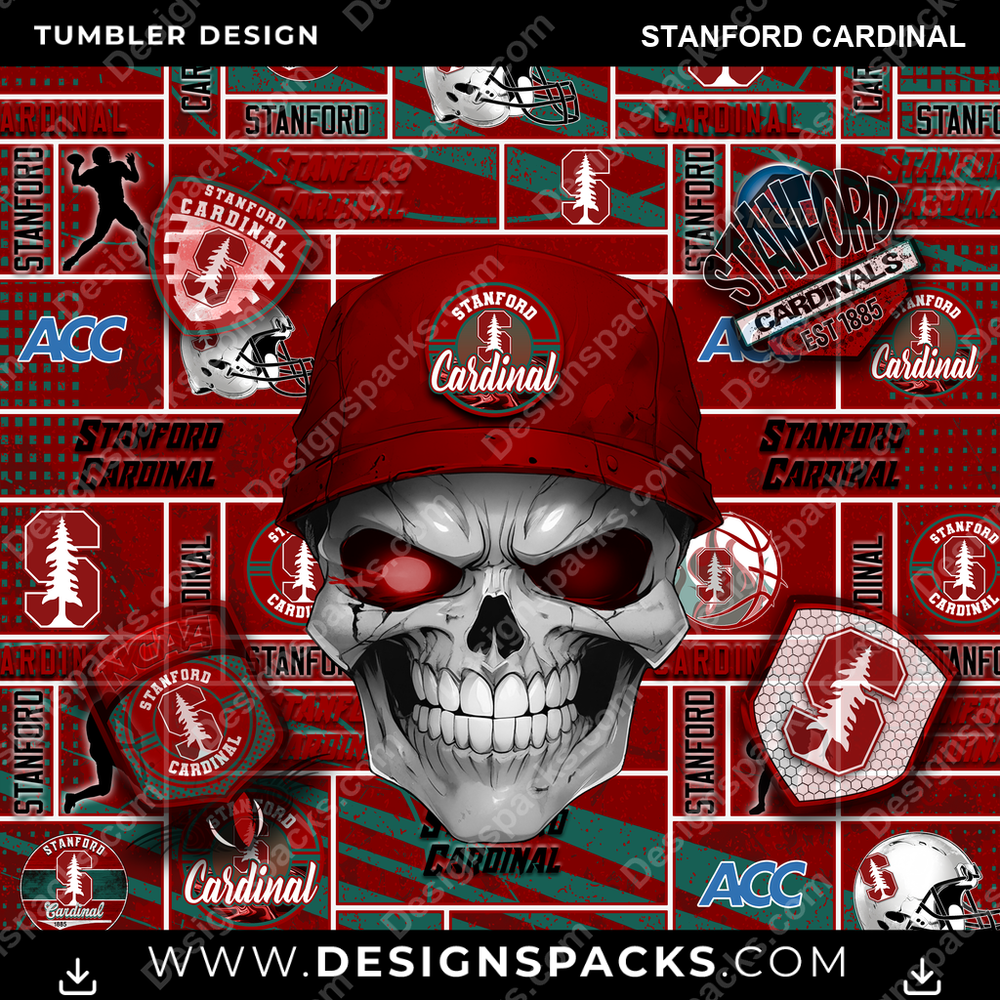 College Sport Skull Stanford Cardinal Tumbler Digital Wrap Design