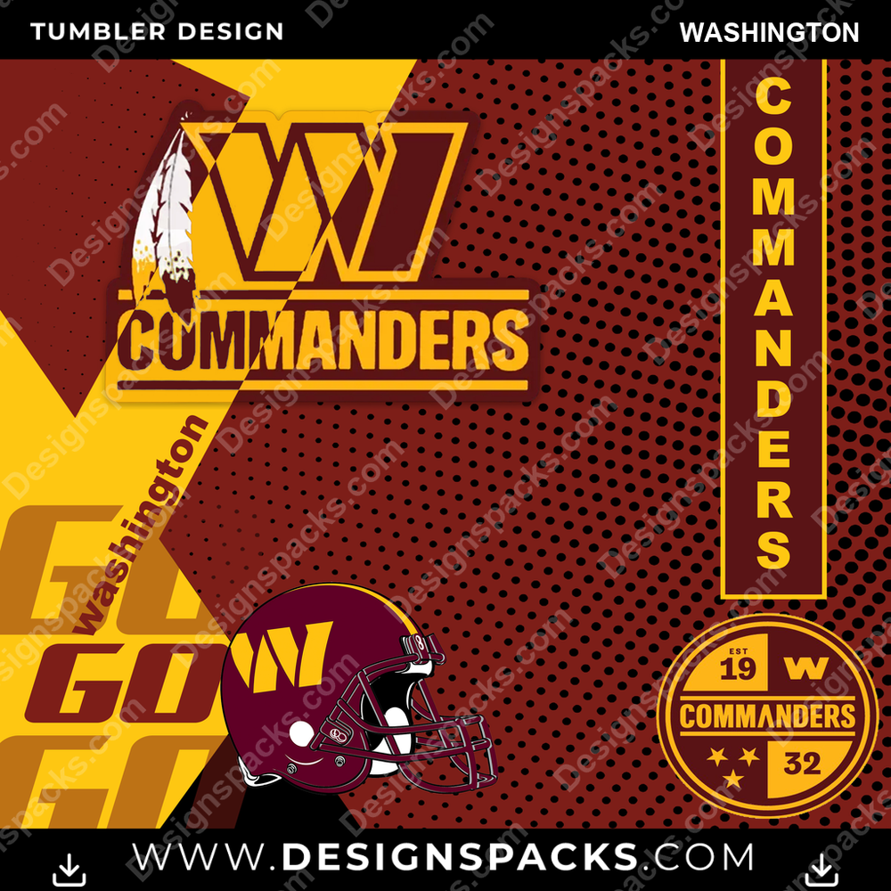 Football GO Washington Tumbler Digital Wrap Design