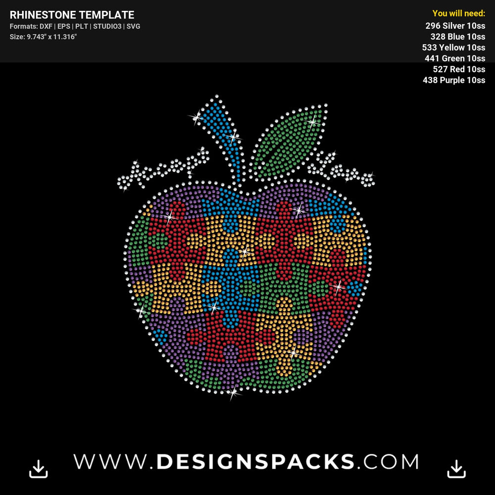 Apple Puzzle Autism Updated Rhinestone Digital Template