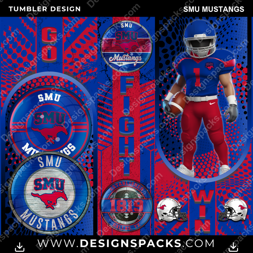 College Sport Go Fight Win SMU Mustangs NCAA College Sport Tumbler Digital Wrap Design Download