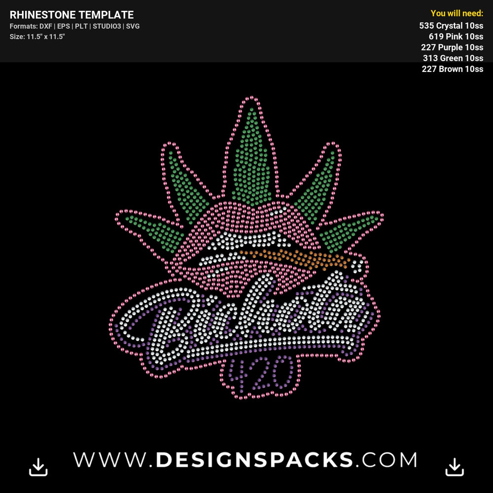 Bichota 420 Weed Smoking Lips Rhinestone Digital Template