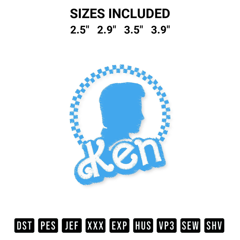 Add a unique touch to your apparel with the Ken Embroidery Design embroidery file. Premium instant download available now on Designspacks.com. Available sizes: 2.5", 2.9", 3.5", 3.9".