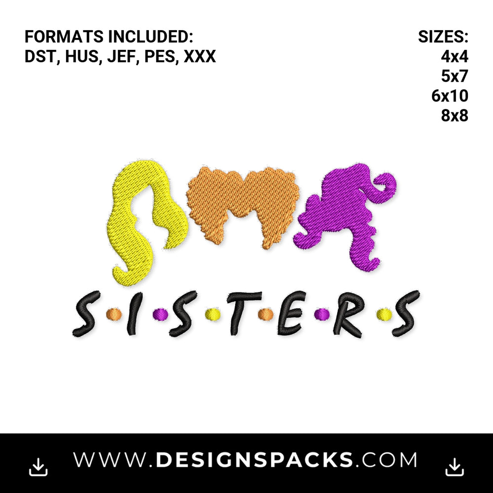 Sanderson Sisters Friends Font Halloween Embroidery Design - Instant digital download pattern at Designspacks.com