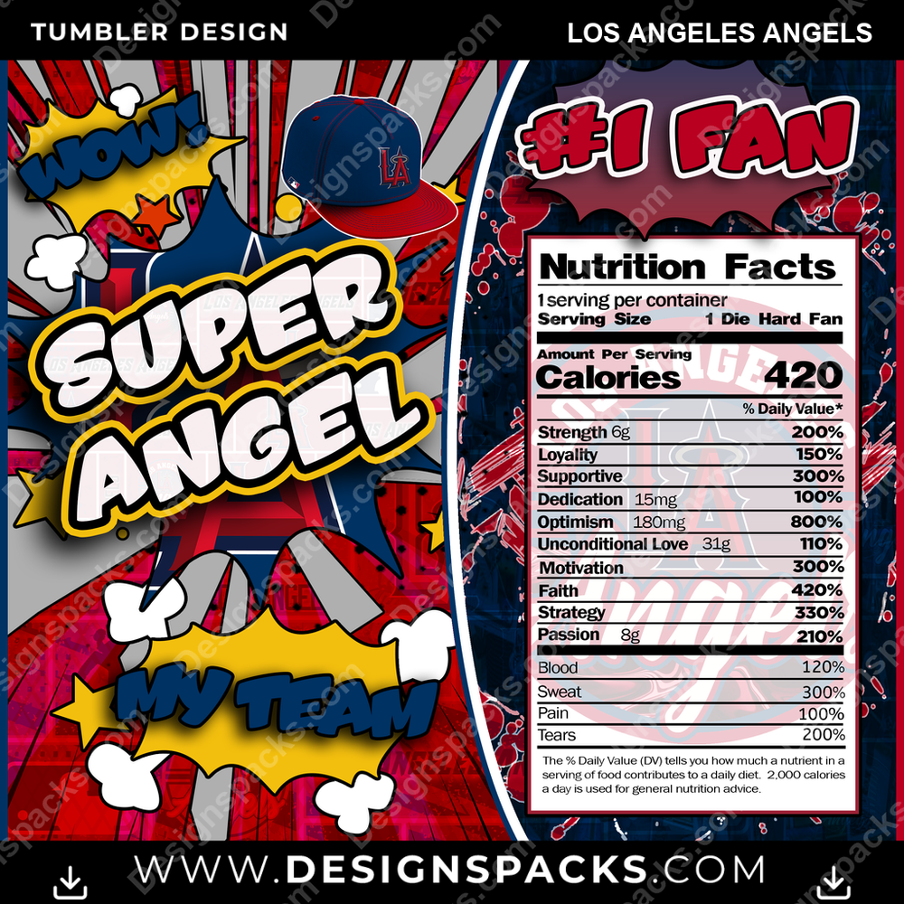 Baseball Super Team Los Angeles Angels Tumbler Digital Wrap Design