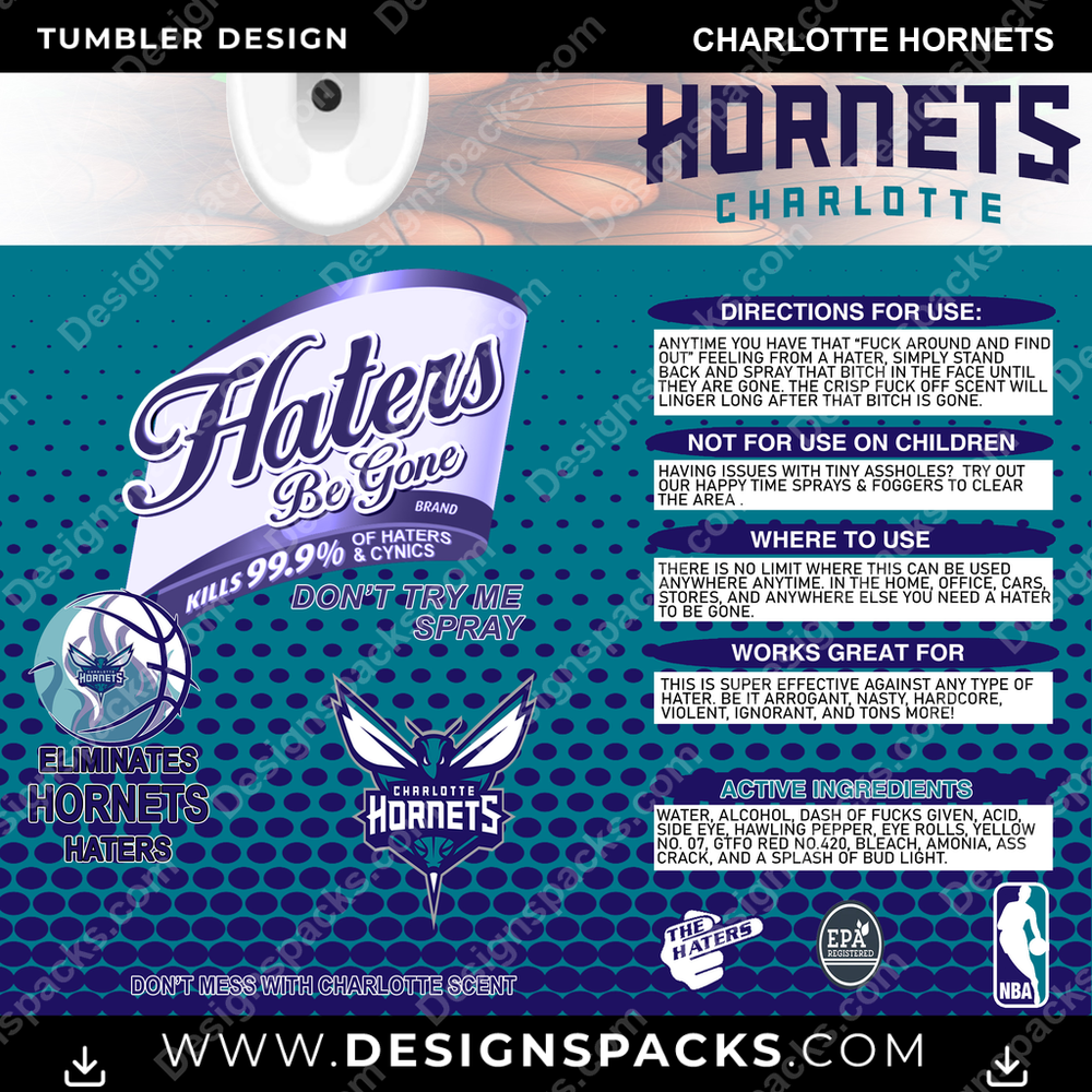 Basketball Haters Be Gone Charlotte Hornets NBA Basketball Tumbler Digital Wrap Design Download