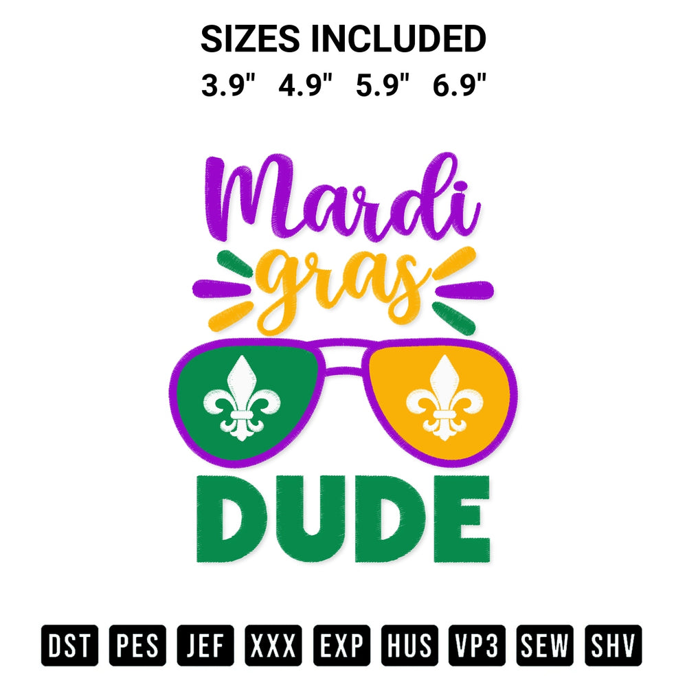 Discover the perfect addition to your crafting collection: Mardi Gras Dude Embroidery Design embroidery file. Instantly available at Designspacks.com. Available sizes: 3.9", 4.9", 5.9", 6.9".