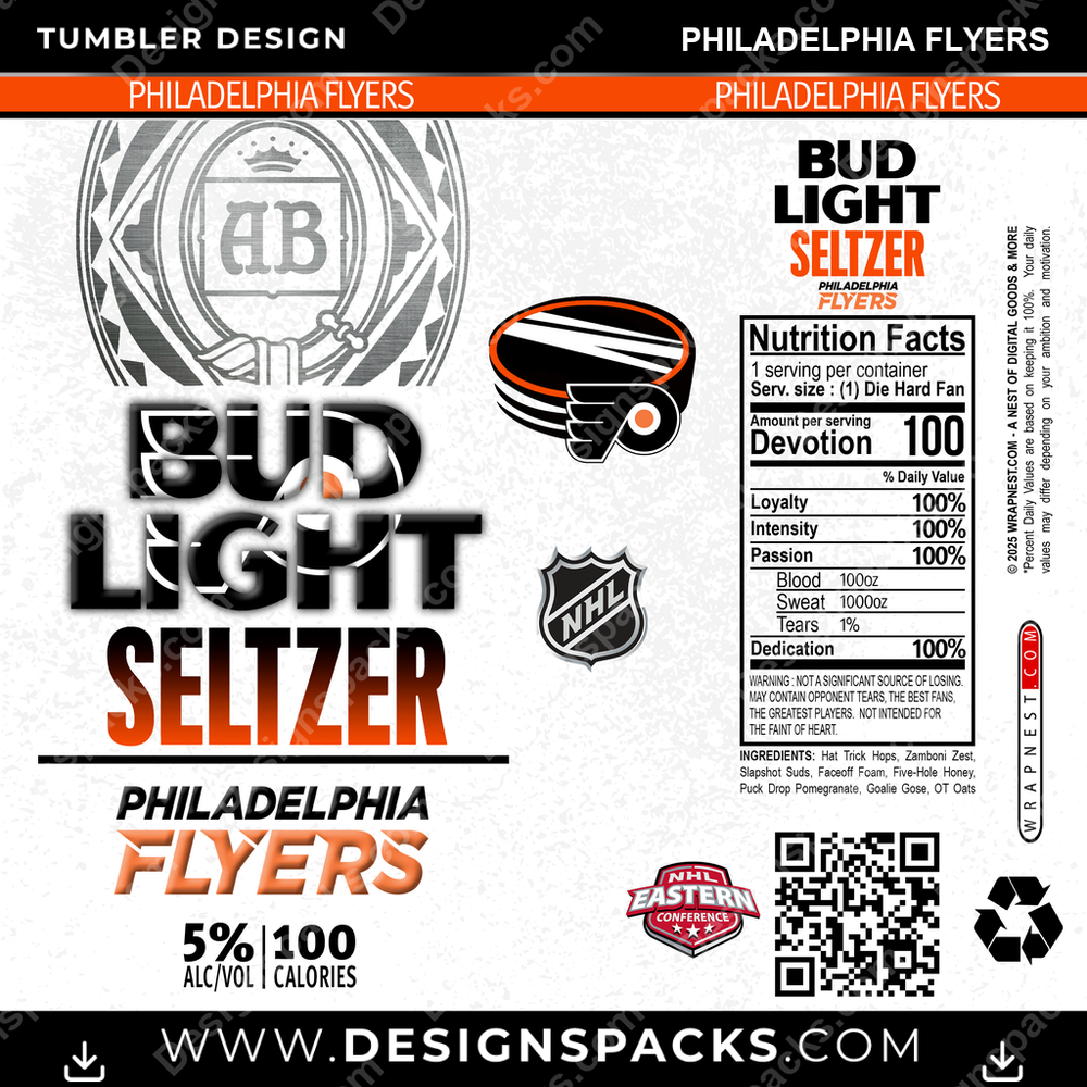 Hockey Bud Light Seltzer Philadelphia Flyers NHL Hockey Tumbler Digital Wrap Design Download