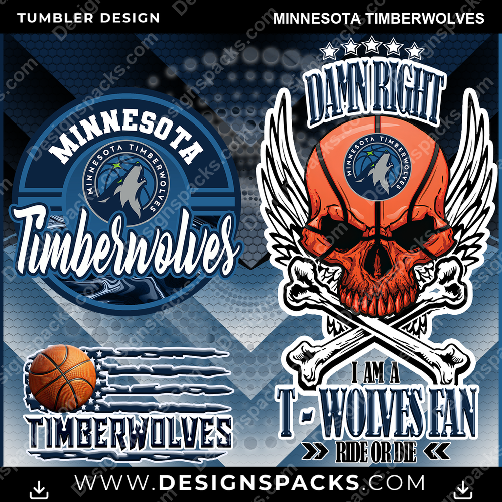 Basketball Skull Minnesota Timberwolves Tumbler Digital Wrap Design