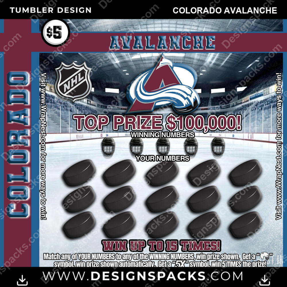 Ice Hockey Lottery Ticket Colorado Avalanche NHL Hockey Tumbler Digital Wrap Design Download