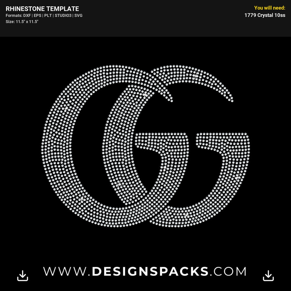 Big Gucci GG Designer Fashion Logo Rhinestone Digital Template