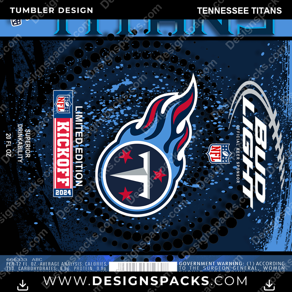 Football Bud Tennessee Titans NFL Football Tumbler Digital Wrap Design Download