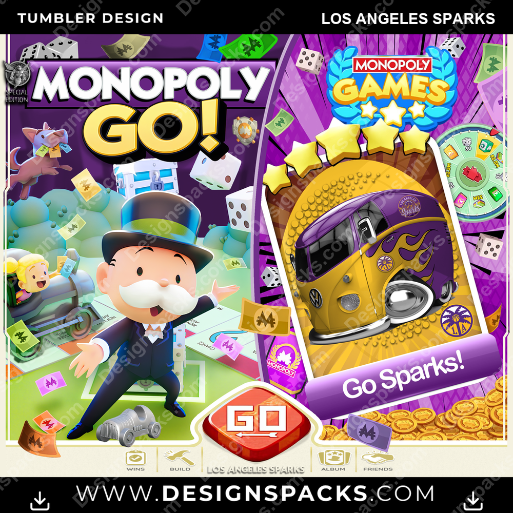 Basketball Monopoly Go! Los Angeles Sparks NBA Basketball Tumbler Digital Wrap Design Download