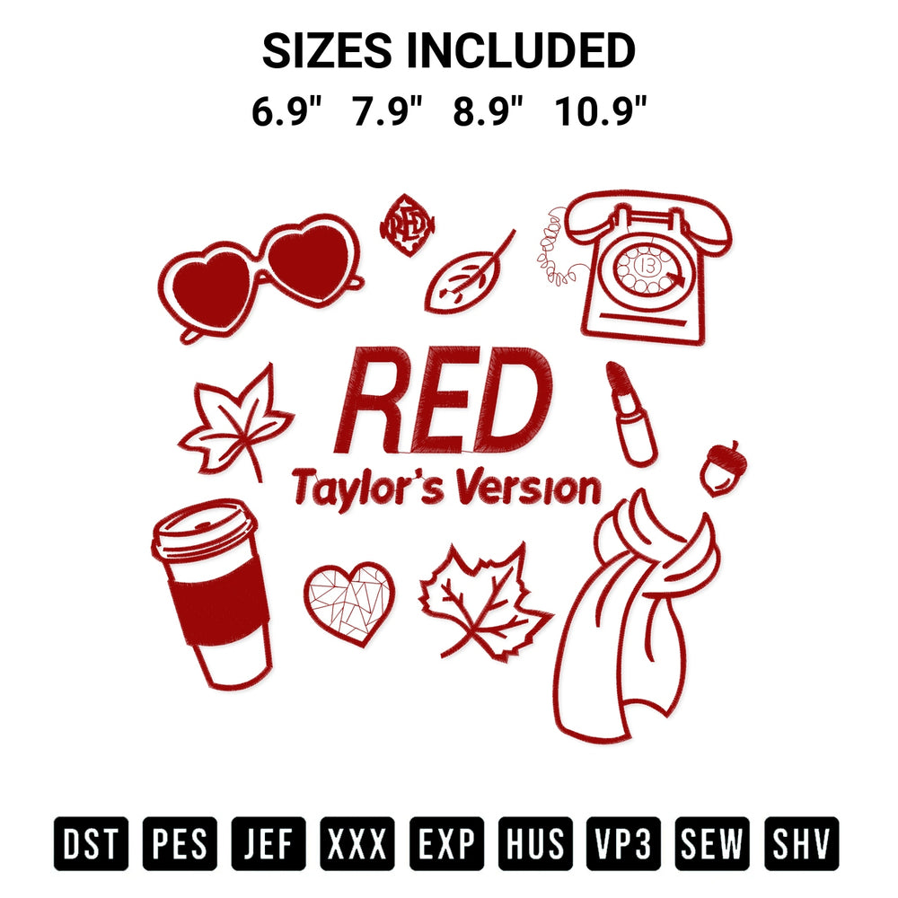 Transform your fabrics with the Red Taylors Version Album Embroidery Design embroidery design. Instant access to premium digitized patterns at Designspacks.com. Available sizes: 6.9", 7.9", 8.9", 10.9".