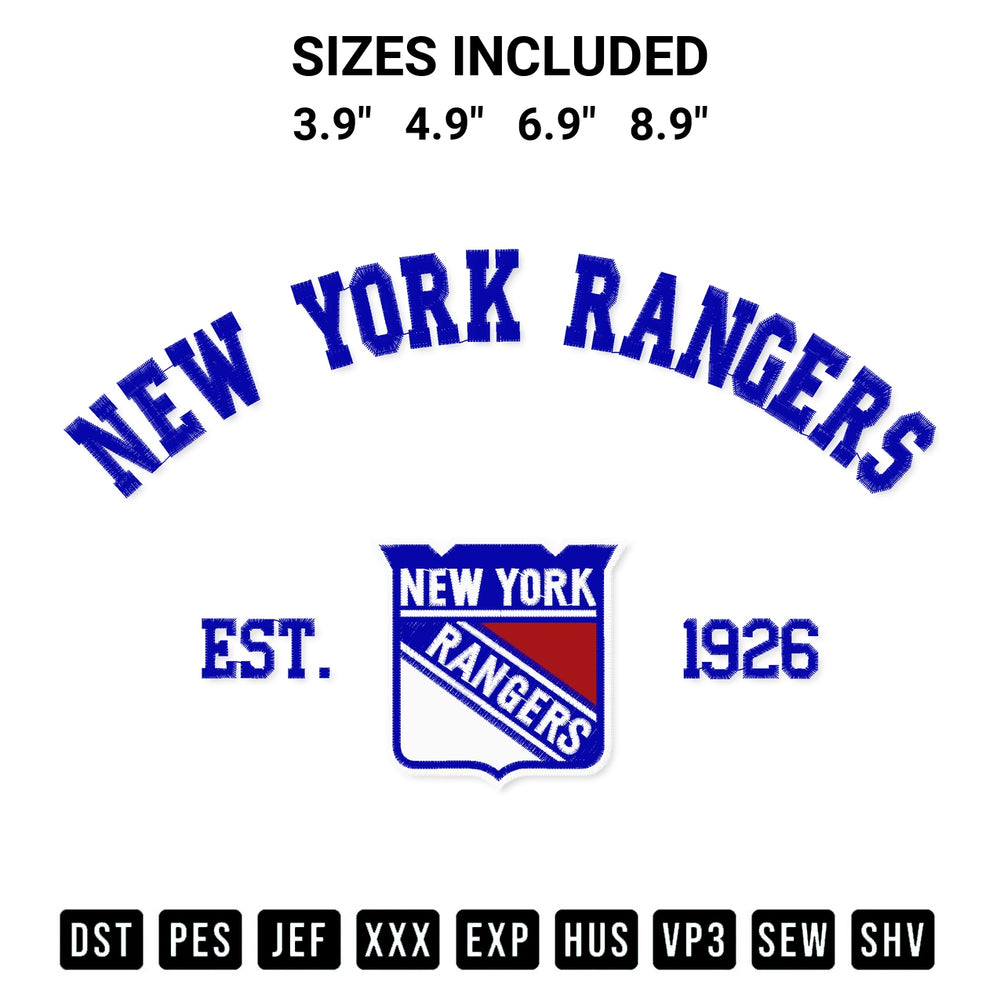 Transform your fabrics with the New York Rangers Est 1926 Embroidery Design embroidery design. Instant access to premium digitized patterns at Designspacks.com. Available sizes: 3.9", 4.9", 6.9", 8.9".