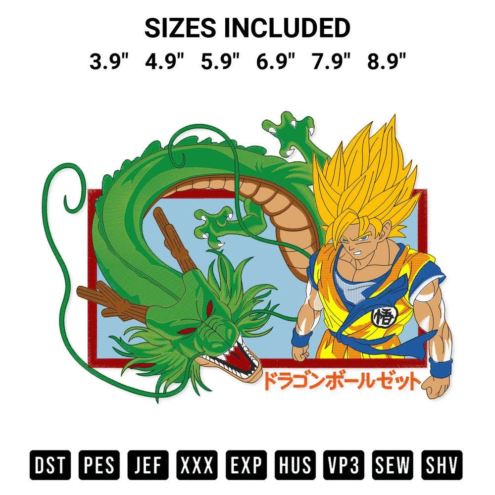 Download the Goku And Shenron Embroidery Design machine embroidery design exclusively at Designspacks.com. Premium digitized pattern for apparel and DIY crafts. Available sizes: 3.9", 4.9", 5.9", 6.9", 7.9", 8.9".