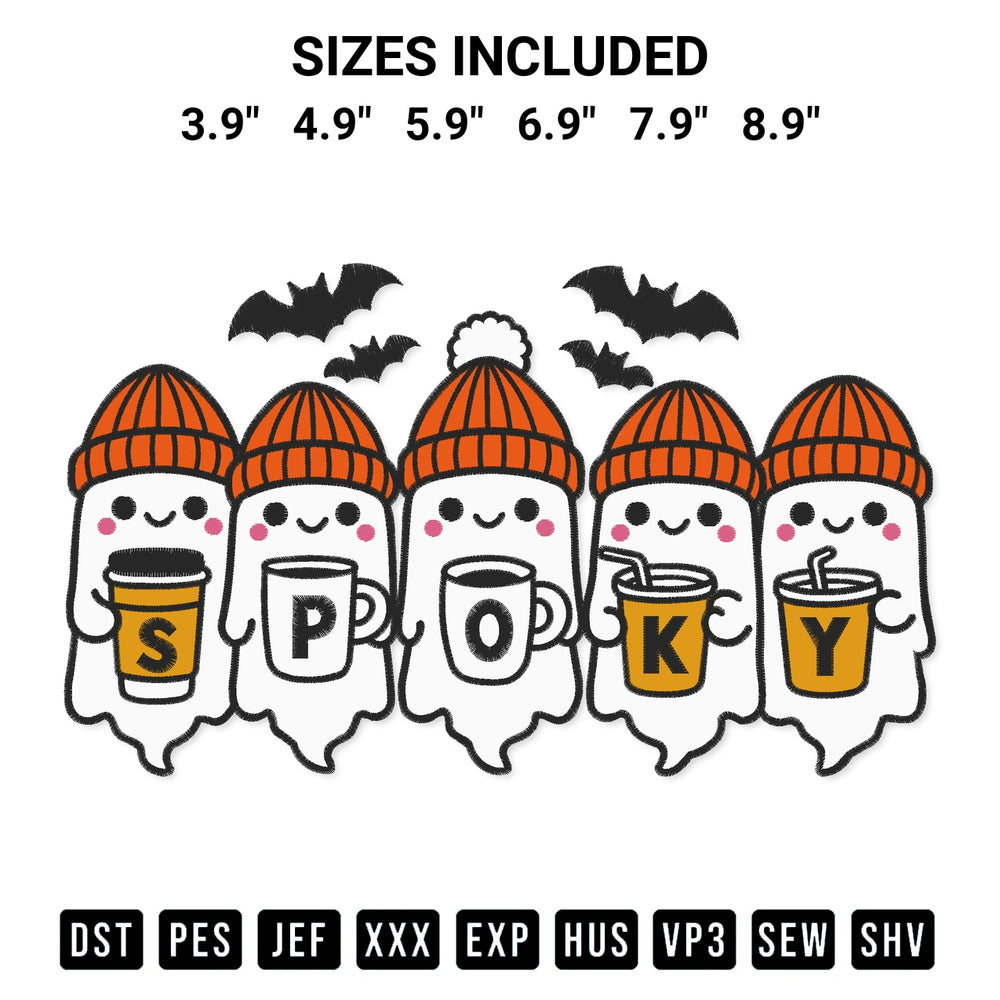 Transform your fabrics with the Cute Spooky Ghosts Coffee Embroidery Design embroidery design. Instant access to premium digitized patterns at Designspacks.com. Available sizes: 3.9", 4.9", 5.9", 6.9", 7.9", 8.9".
