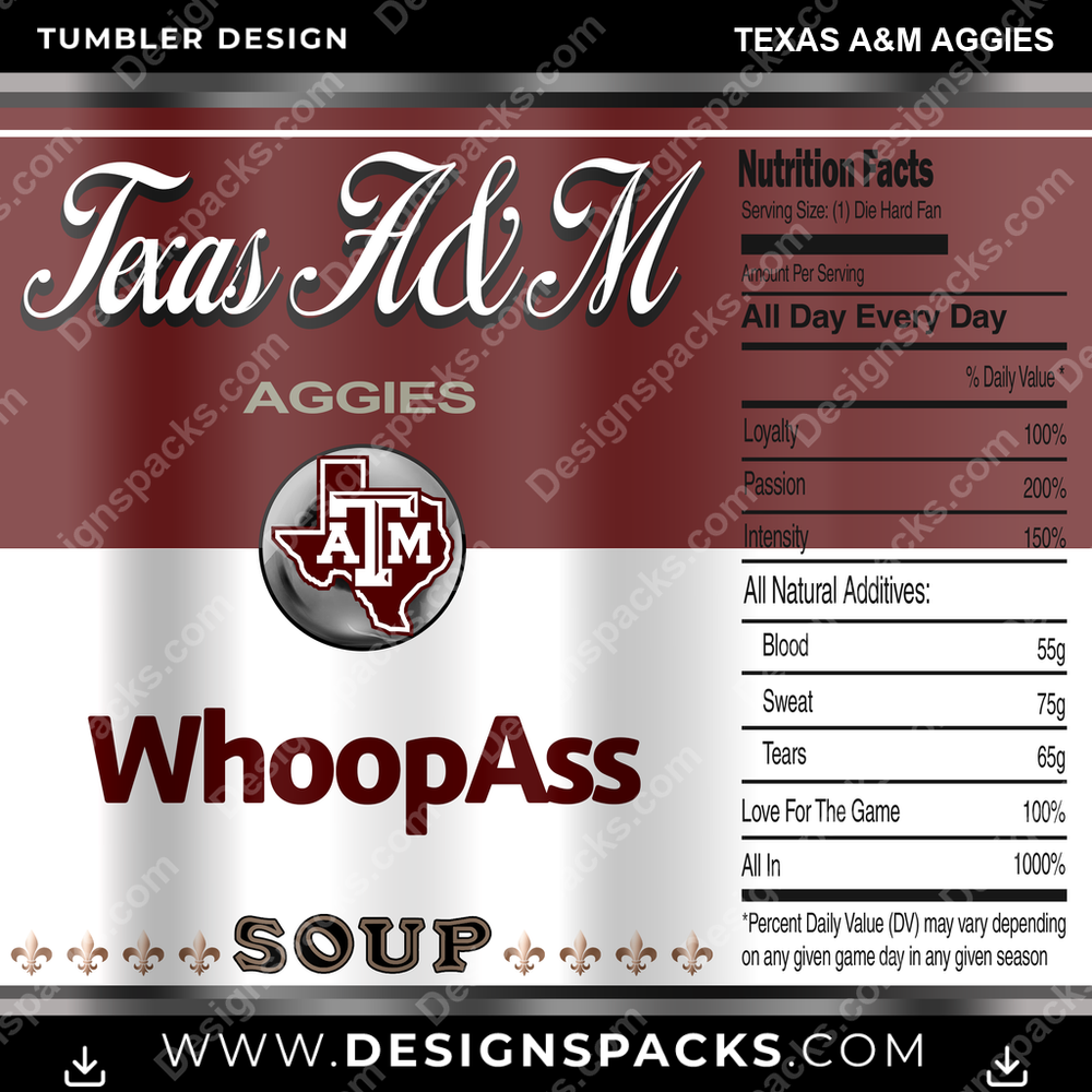 College Sport Soup Can Texas A&M Aggies NCAA College Sport Tumbler Digital Wrap Design Download