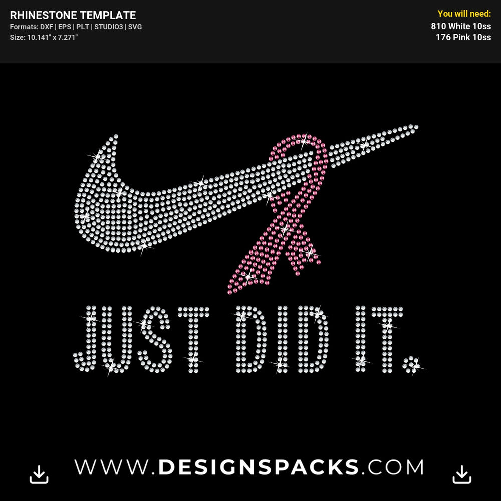 Nike Pink Ribbon Just Did It Rhinestone Digital Template