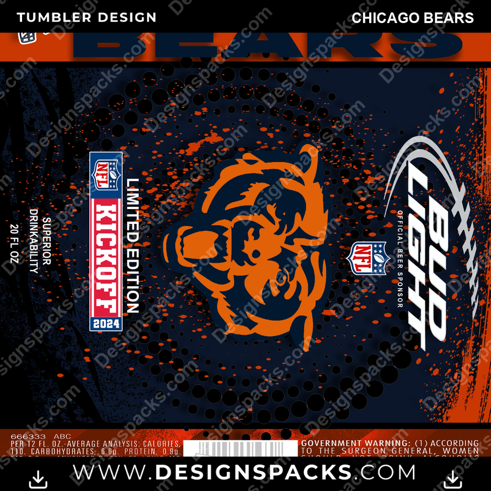 Football Bud Chicago Bears Tumbler Digital Wrap Design