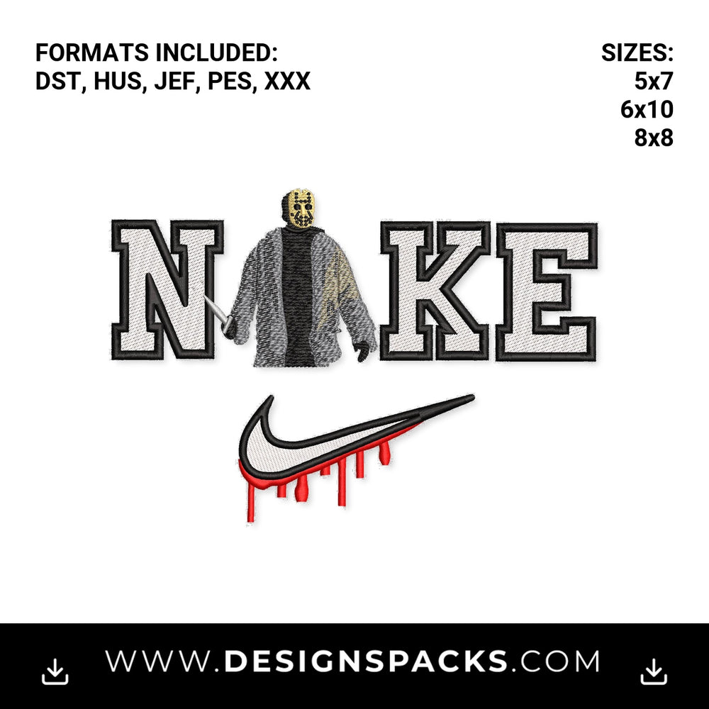 Jason Voorhees Horror Bloody Swoosh Embroidery Design - Instant digital download pattern at Designspacks.com