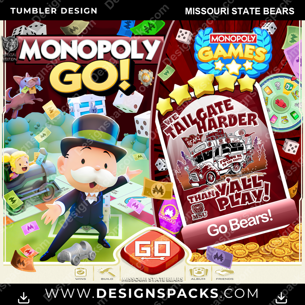College Sport Monopoly Go! Missouri State Bears NCAA College Sport Tumbler Digital Wrap Design Download
