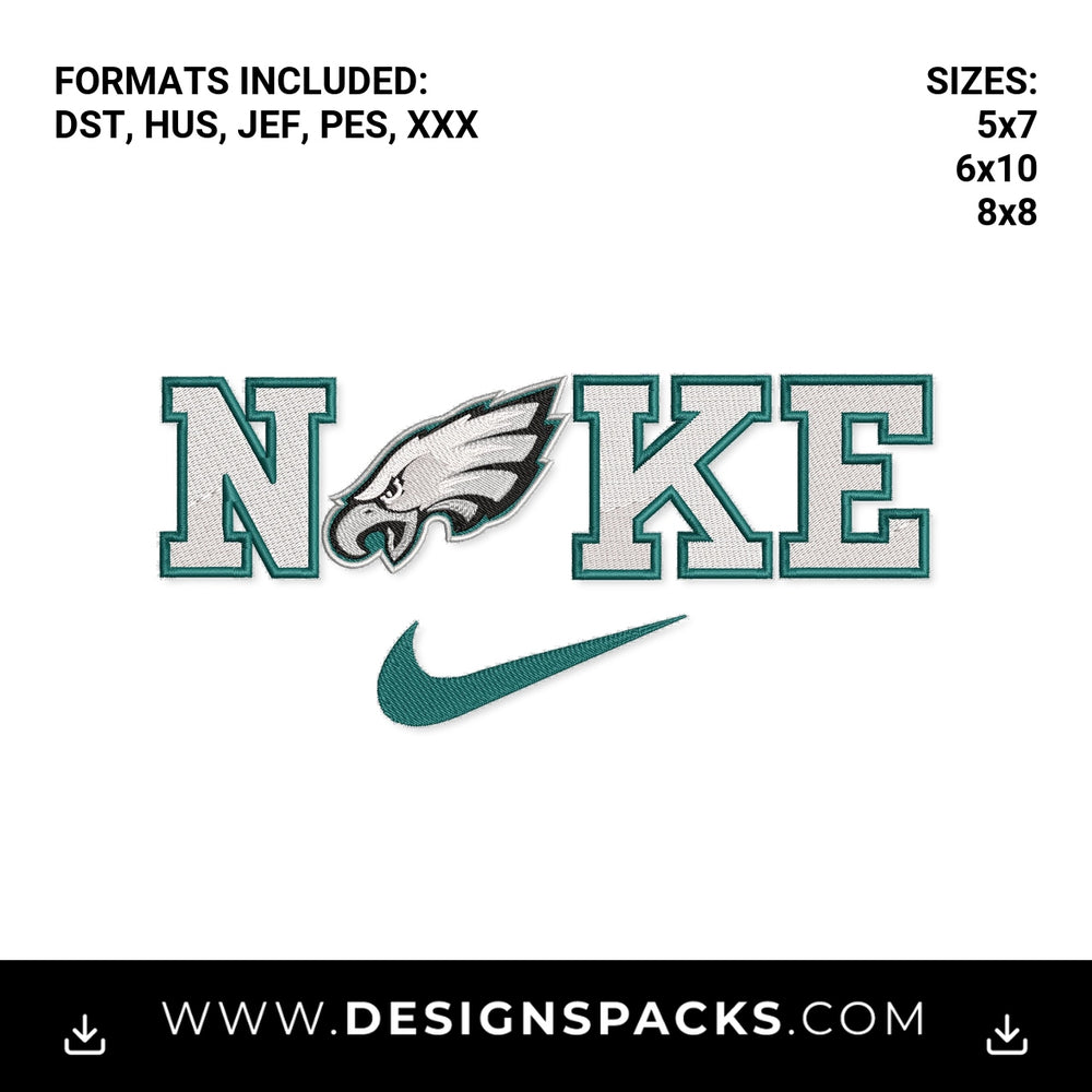 Philadelphia Eagles Swoosh Logo Embroidery Design - Instant digital download pattern at Designspacks.com