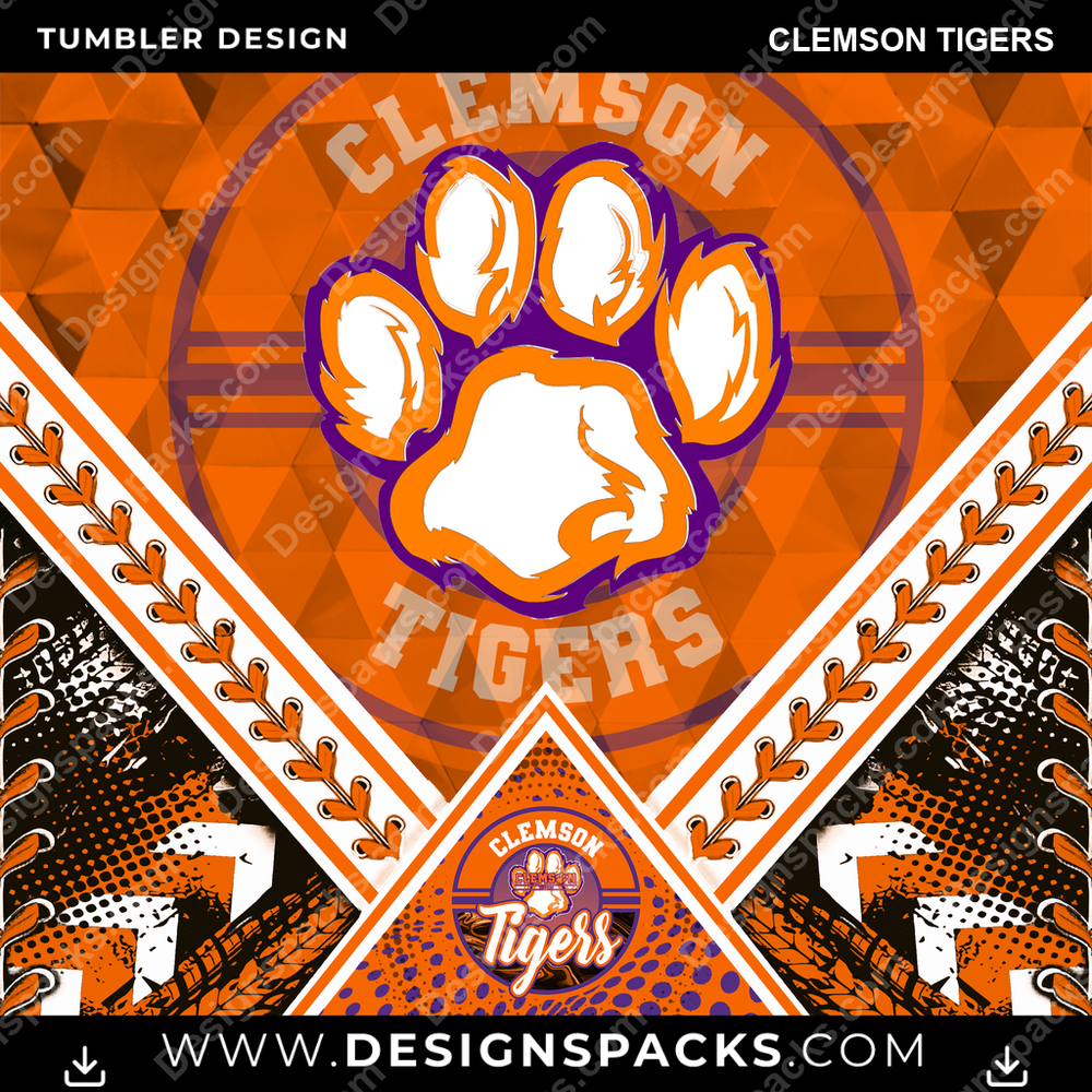 College Sport Diamond Clemson Tigers NCAA College Sport Tumbler Digital Wrap Design Download