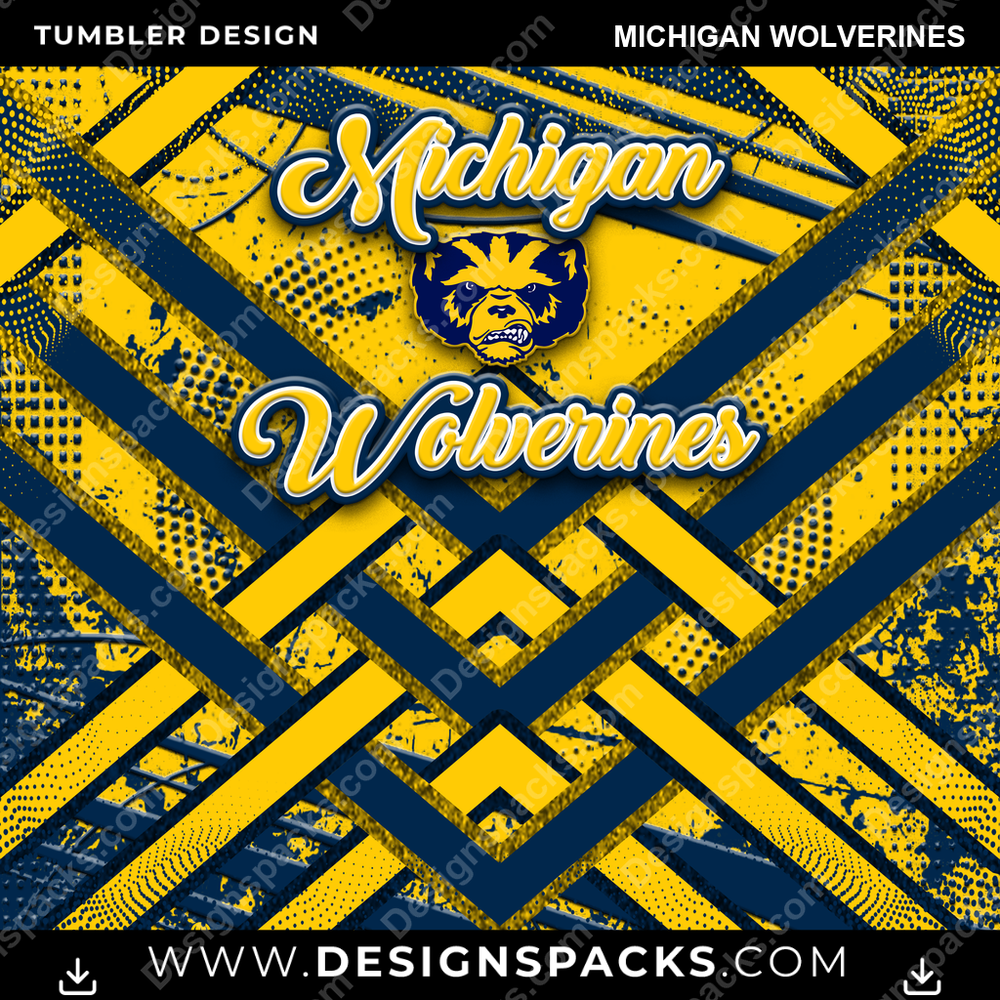 College Sport Glitter Stripe Michigan Wolverines NCAA College Sport Tumbler Digital Wrap Design Download