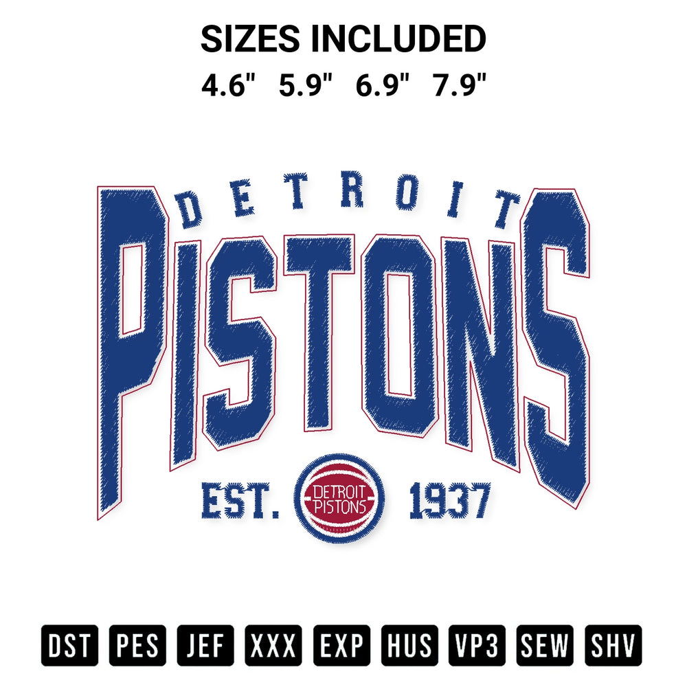 Elevate your next project with our Detroit Pistons Est. 1937 Basketball Fan Detroit Pistons Nba Embroidery Design embroidery file. Shop high-quality digital patterns instantly at Designspacks.com. Available sizes: 4.6", 5.9", 6.9", 7.9".