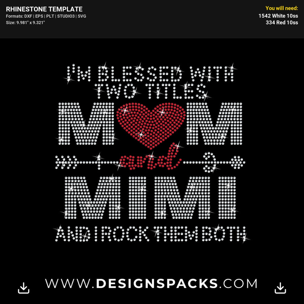 Mom Mimi Blessed Titles Rock Rhinestone Digital Template