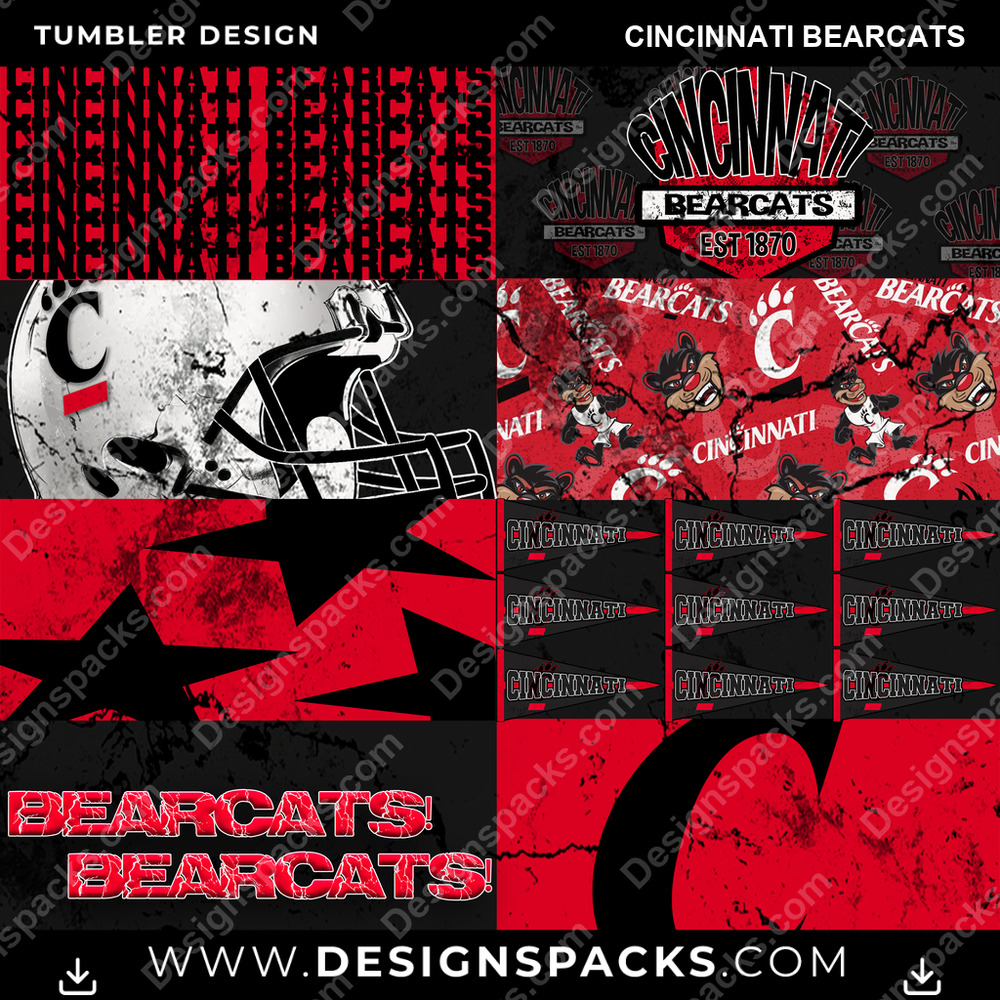 College Sport Distressed BG Cincinnati Bearcats Tumbler Digital Wrap Design