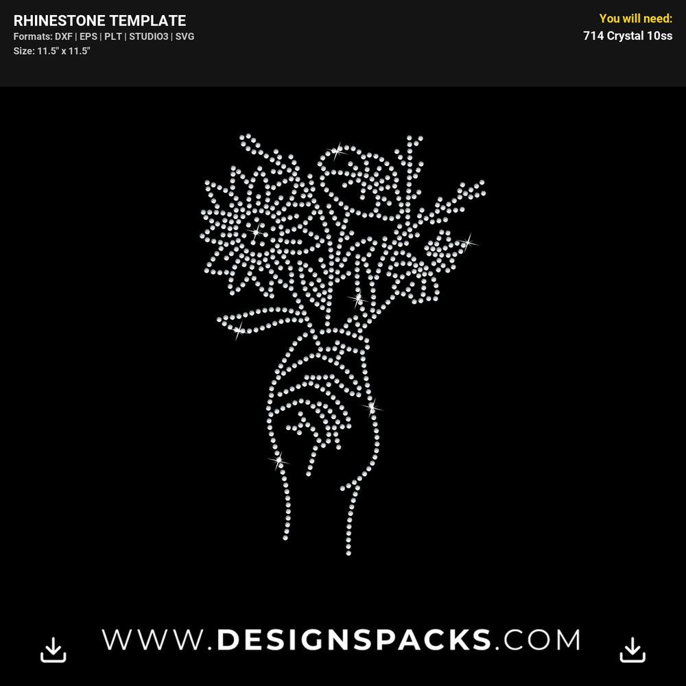 Woman Hand Wildflowers Rhinestone Digital Template