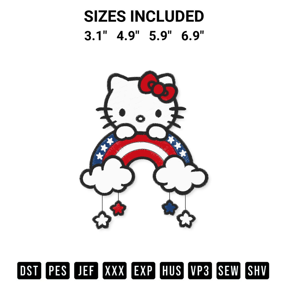 Download the Hello Kitty 4Th July Embroidery Design machine embroidery design exclusively at Designspacks.com. Premium digitized pattern for apparel and DIY crafts. Available sizes: 3.1", 4.9", 5.9", 6.9".