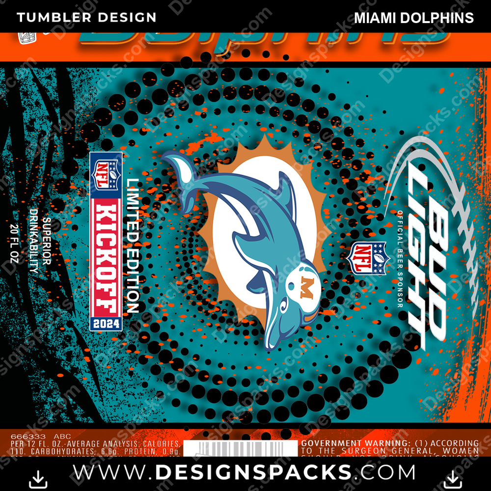 Football Bud Miami Dolphins Tumbler Digital Wrap Design