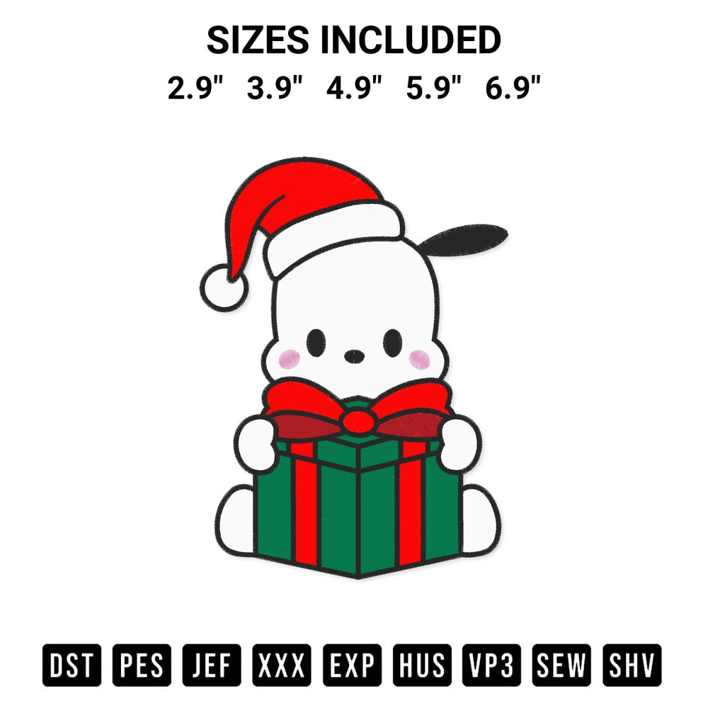 Stitch like a pro with the Pochacco With Christmas Gift Embroidery Design embroidery pattern from Designspacks.com. High-quality digital machine embroidery file. Available sizes: 2.9", 3.9", 4.9", 5.9", 6.9".