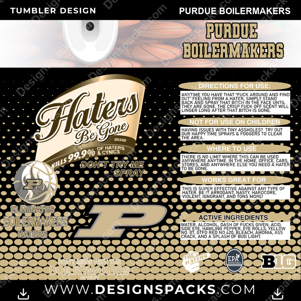 College Sport Hates Be Gone (MBB) Purdue Boilermakers NCAA College Sport Tumbler Digital Wrap Design Download