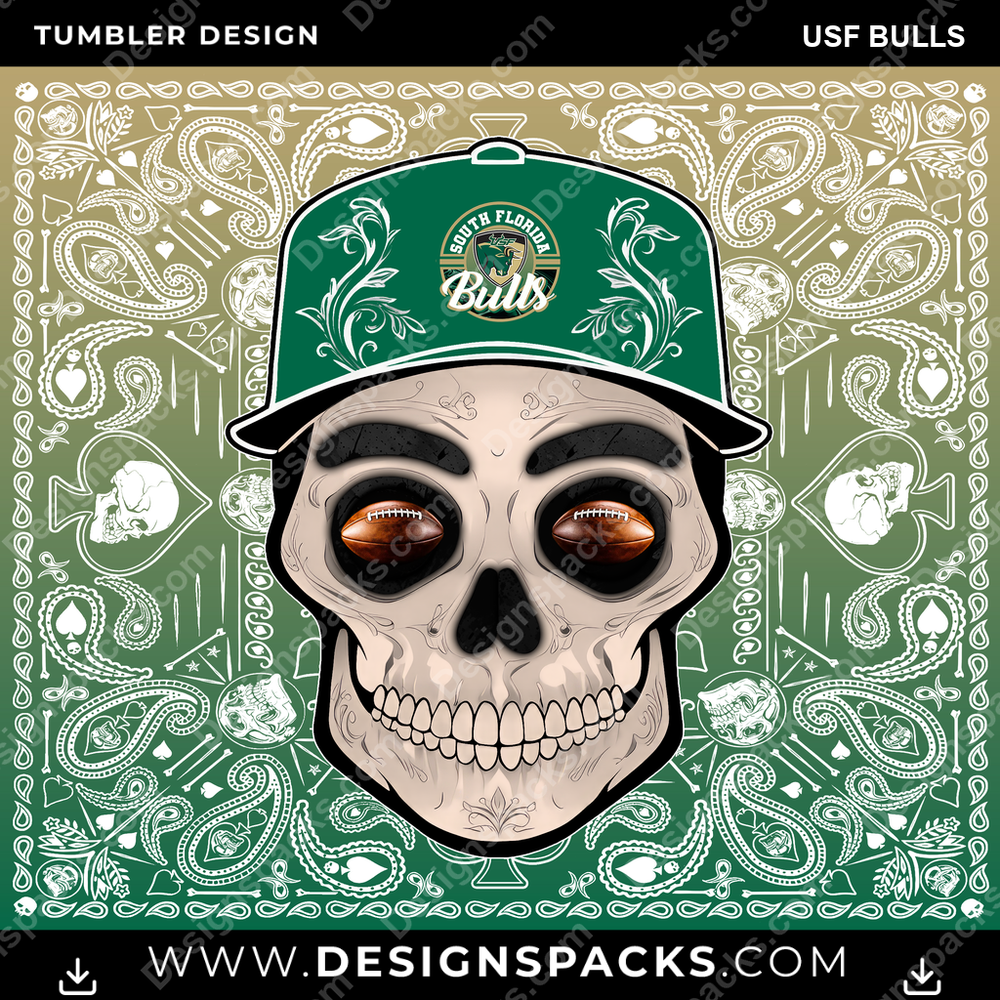College Sport Skull Handkerchief USF Bulls NCAA College Sport Tumbler Digital Wrap Design Download