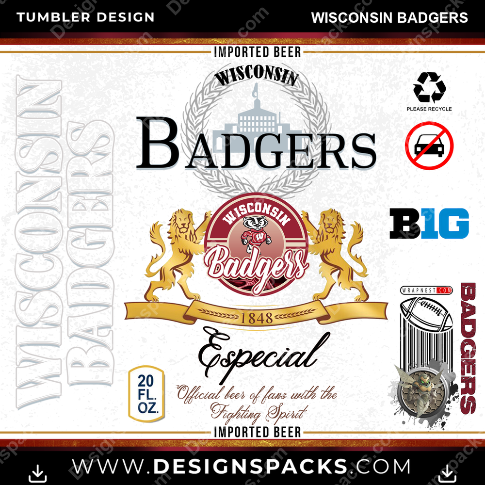 College Sport Modelo Wisconsin Badgers NCAA College Sport Tumbler Digital Wrap Design Download