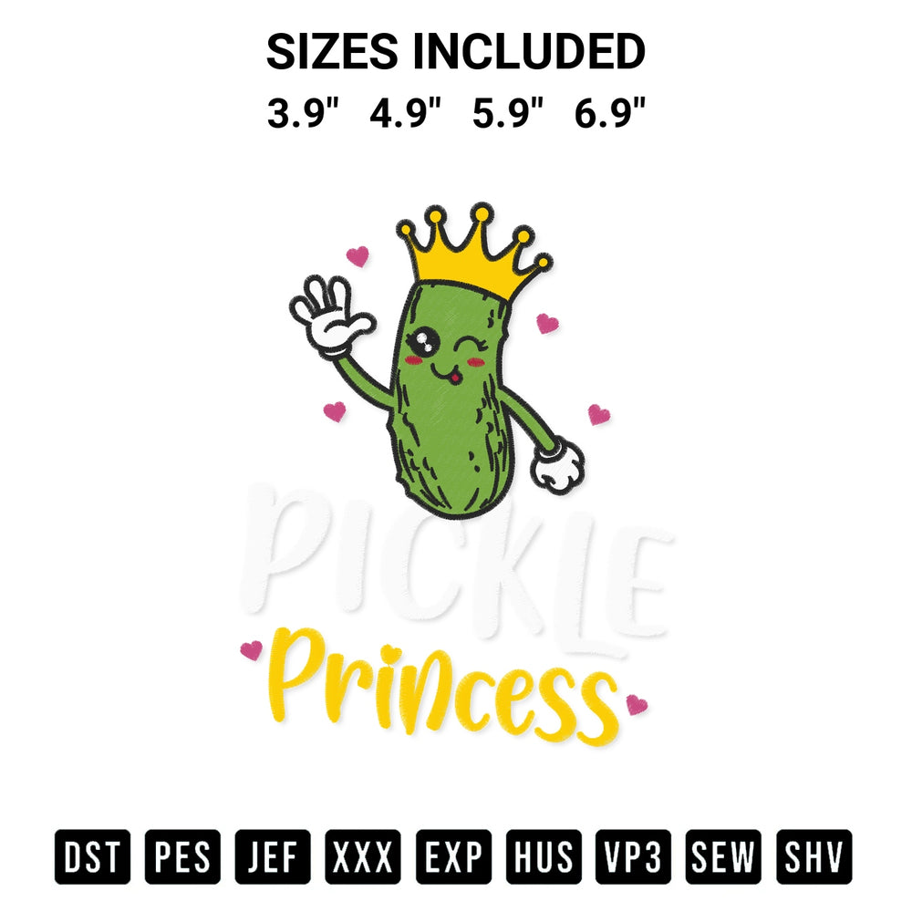Get the Pickle Princess Embroidery Design embroidery design for your custom crafts! Premium digitized files available for instant download at Designspacks.com. Available sizes: 3.9", 4.9", 5.9", 6.9".