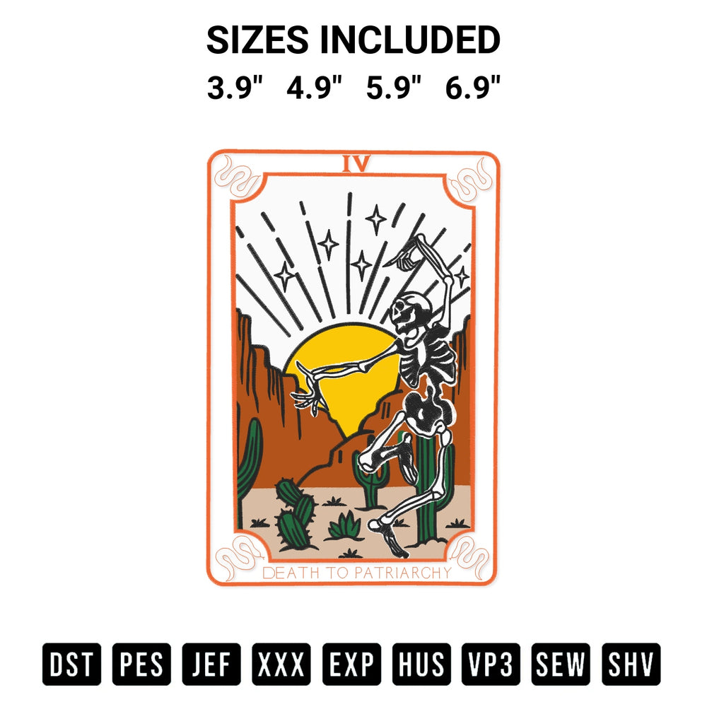 Create amazing crafts with the Death To Patriarchy Embroidery Design embroidery file. High-quality digital download from Designspacks.com, perfect for beginners and pros. Available sizes: 3.9", 4.9", 5.9", 6.9".