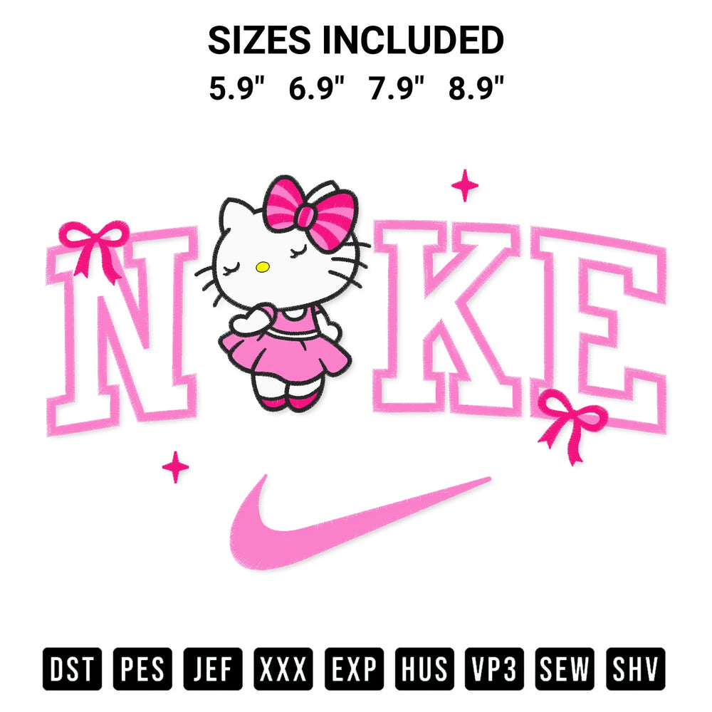 Elevate your next project with our Nike Coquette Bow Hello Kitty Embroidery Design embroidery file. Shop high-quality digital patterns instantly at Designspacks.com. Available sizes: 5.9", 6.9", 7.9", 8.9".