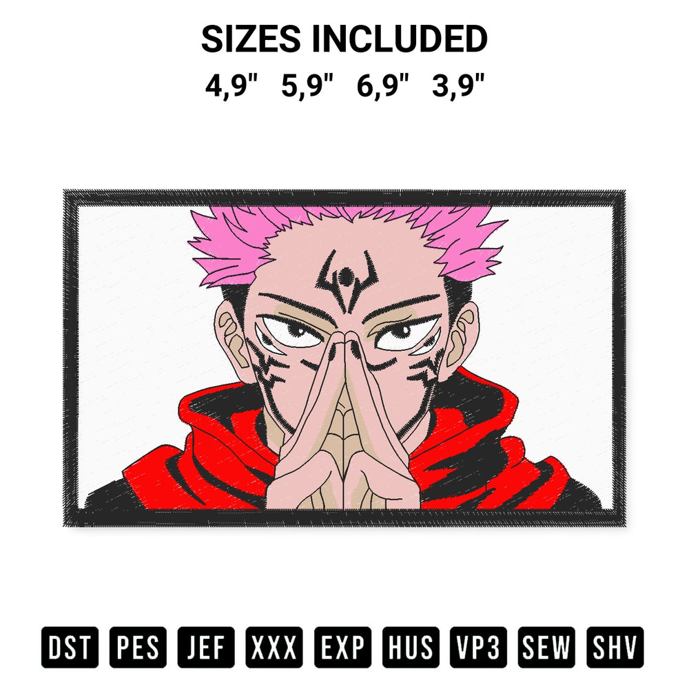 Shop the Ryomen Sukuna Jujutsu Kaisen Logo Embroidery Design machine embroidery pattern at Designspacks.com. Beautifully digitized for flawless stitching on any fabric. Available sizes: 4,9", 5,9", 6,9", 3,9".