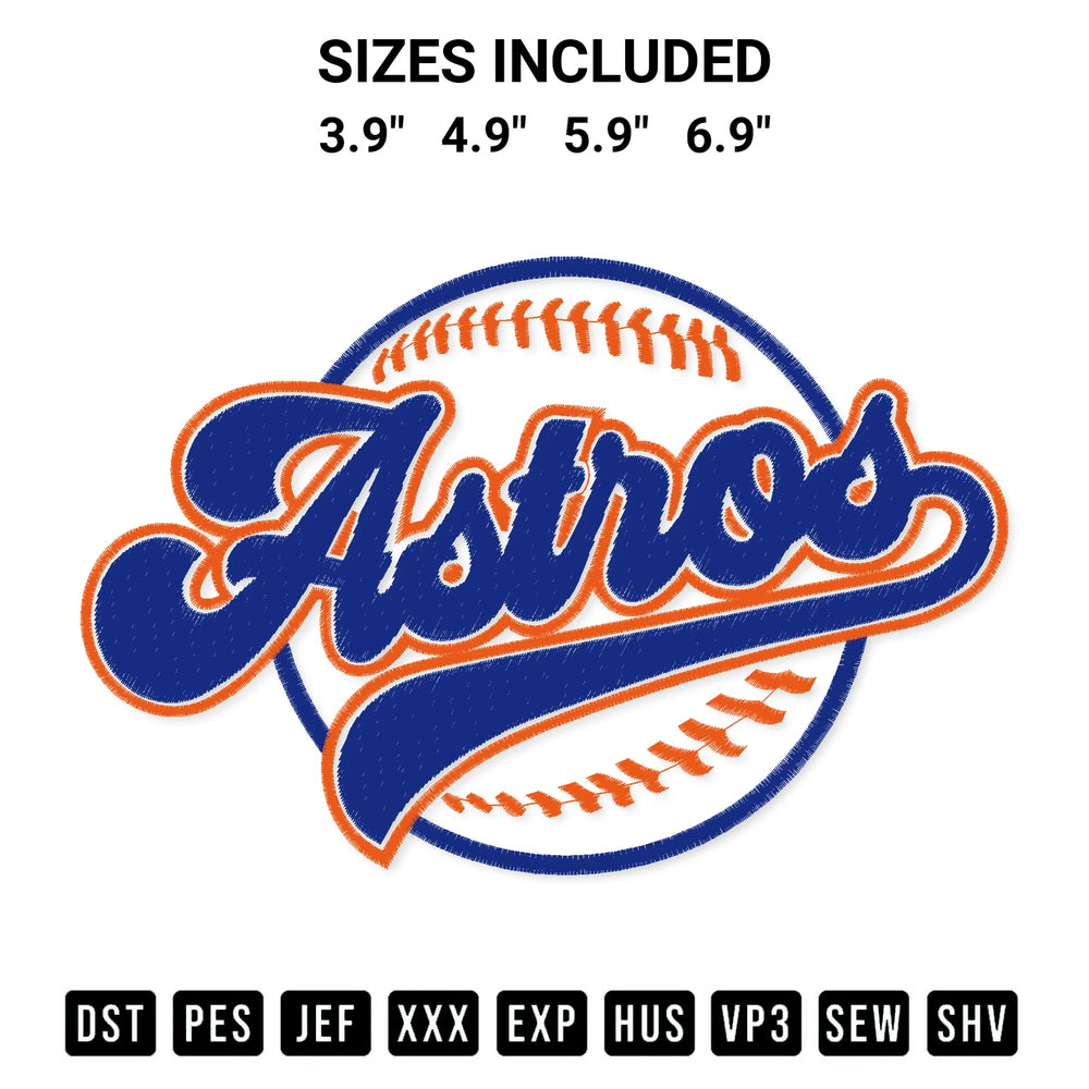 Download the Houston Astros Baseball Embroidery Design machine embroidery design exclusively at Designspacks.com. Premium digitized pattern for apparel and DIY crafts. Available sizes: 3.9", 4.9", 5.9", 6.9".