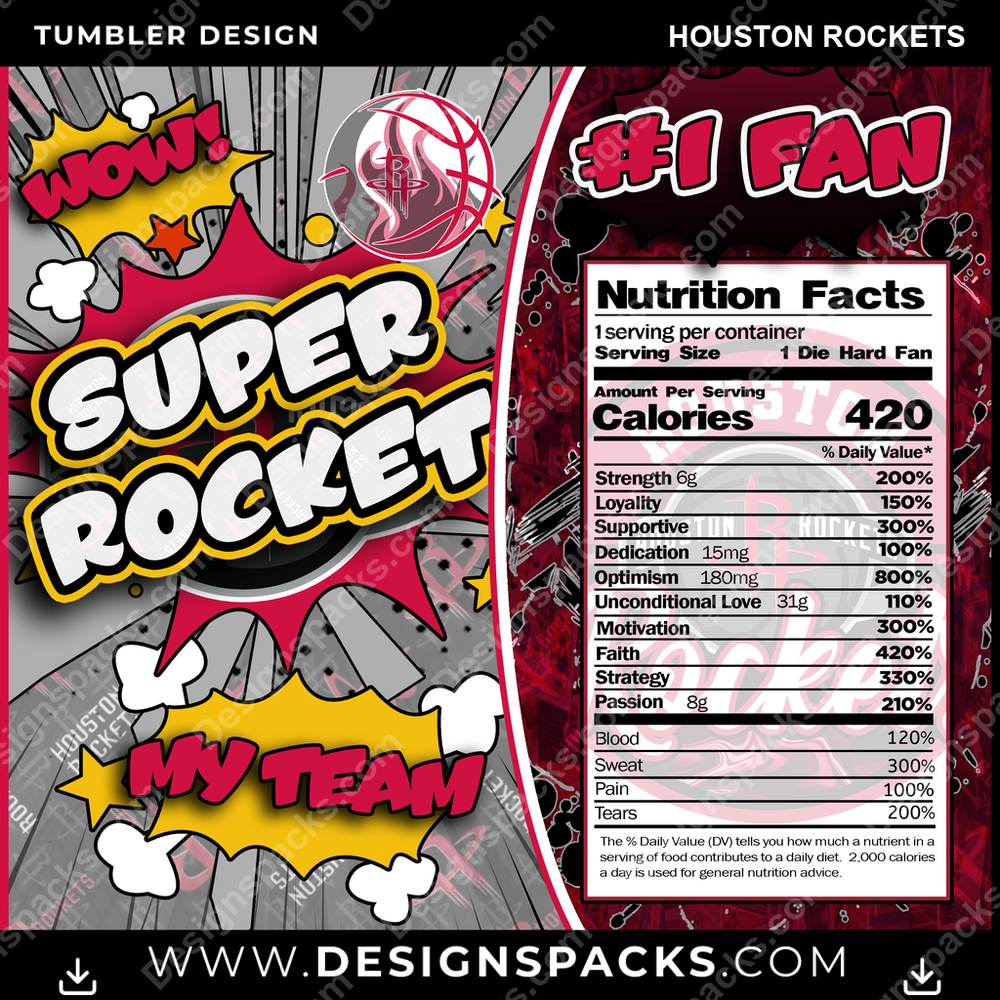 Basketball Super Team Houston Rockets Tumbler Digital Wrap Design