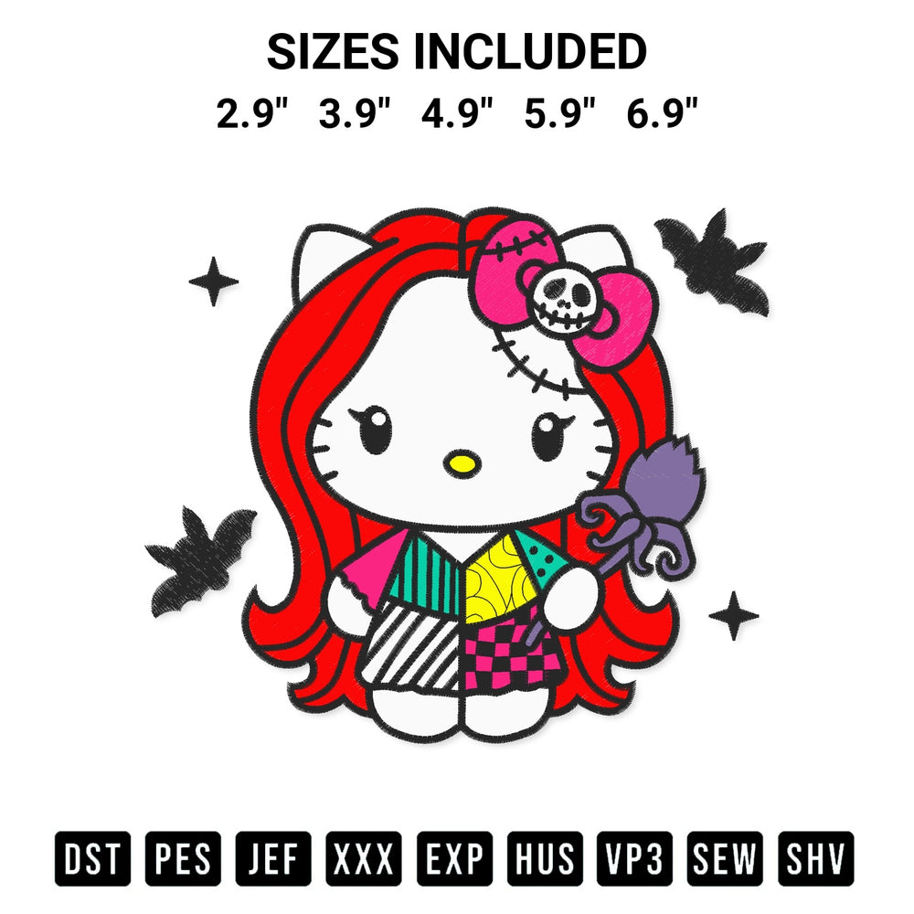 Stitch like a pro with the Hello Kitty Sally Skellington Embroidery Design embroidery pattern from Designspacks.com. High-quality digital machine embroidery file. Available sizes: 2.9", 3.9", 4.9", 5.9", 6.9".
