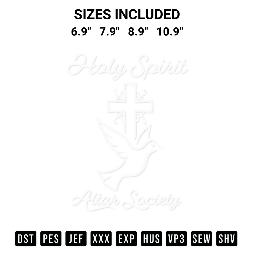 Download the Holy Spirit Altar Society Embroidery Design machine embroidery design exclusively at Designspacks.com. Premium digitized pattern for apparel and DIY crafts. Available sizes: 6.9", 7.9", 8.9", 10.9".