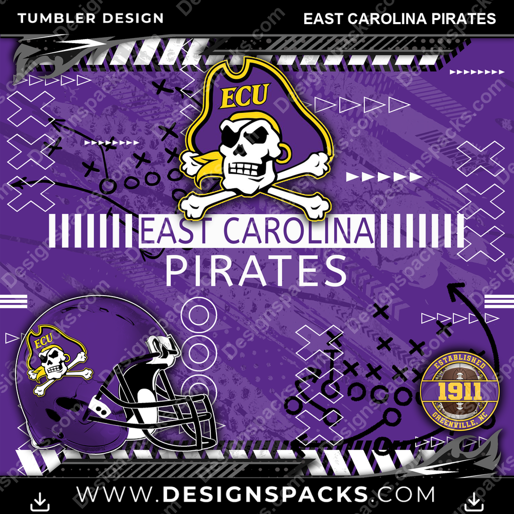 College Sport Xs & Os East Carolina Pirates Tumbler Digital Wrap Design