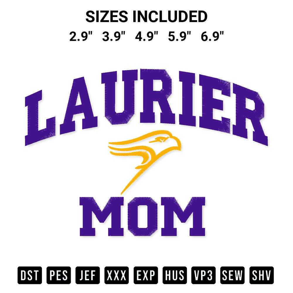 Transform your fabrics with the Laurier Mom Embroidery Design embroidery design. Instant access to premium digitized patterns at Designspacks.com. Available sizes: 2.9", 3.9", 4.9", 5.9", 6.9".
